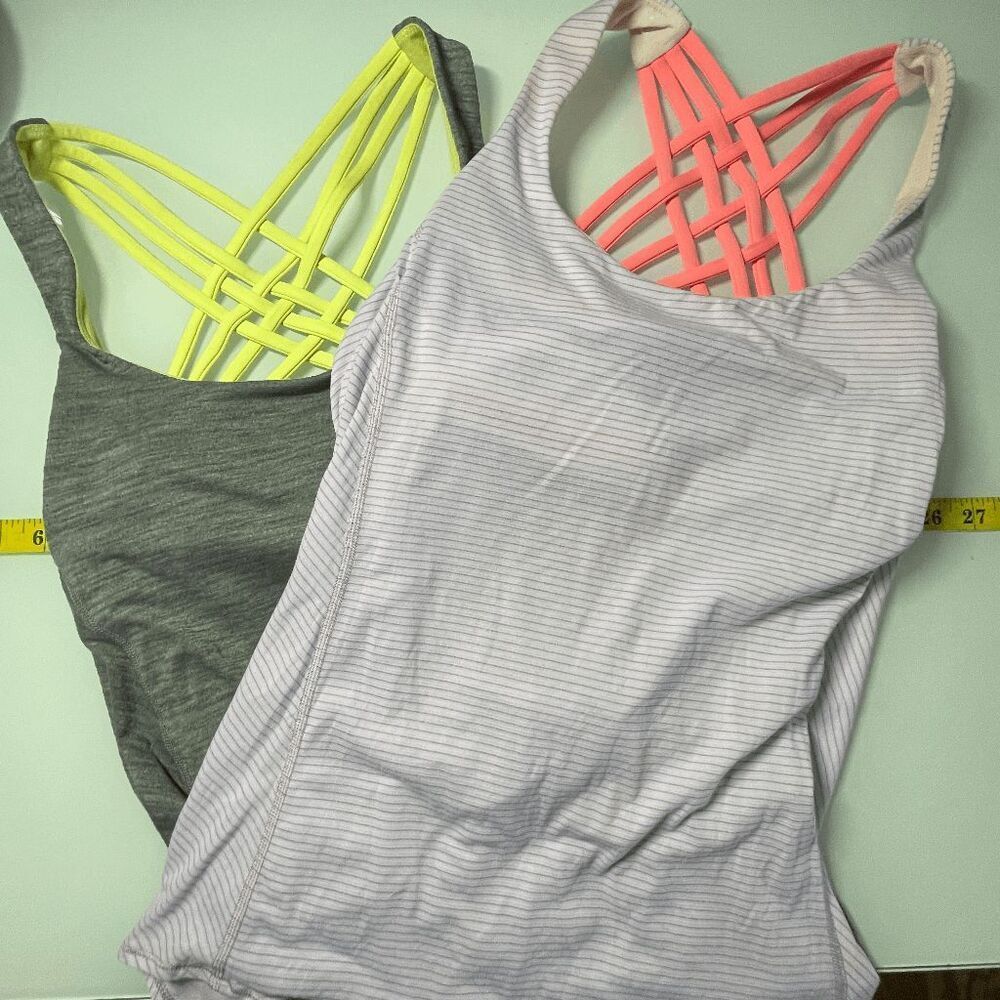 Set of 2 Lululemon Heather Gray Purple Wild 2-in-1 Strappy Yoga Tank Top Size 6